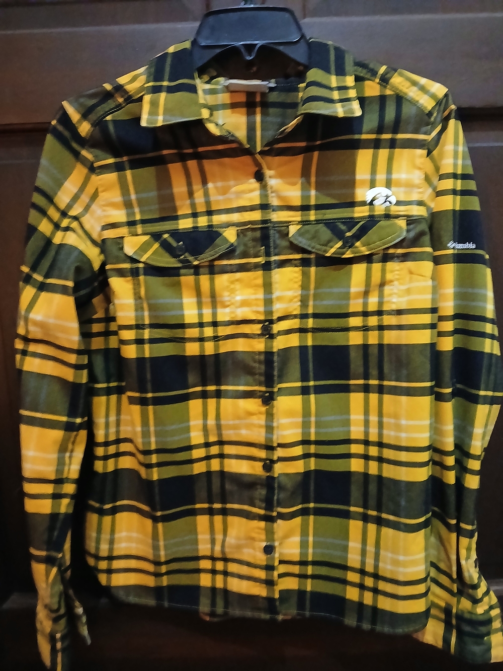 Columbia Yellow and Black Plaid Button-Down Shirt